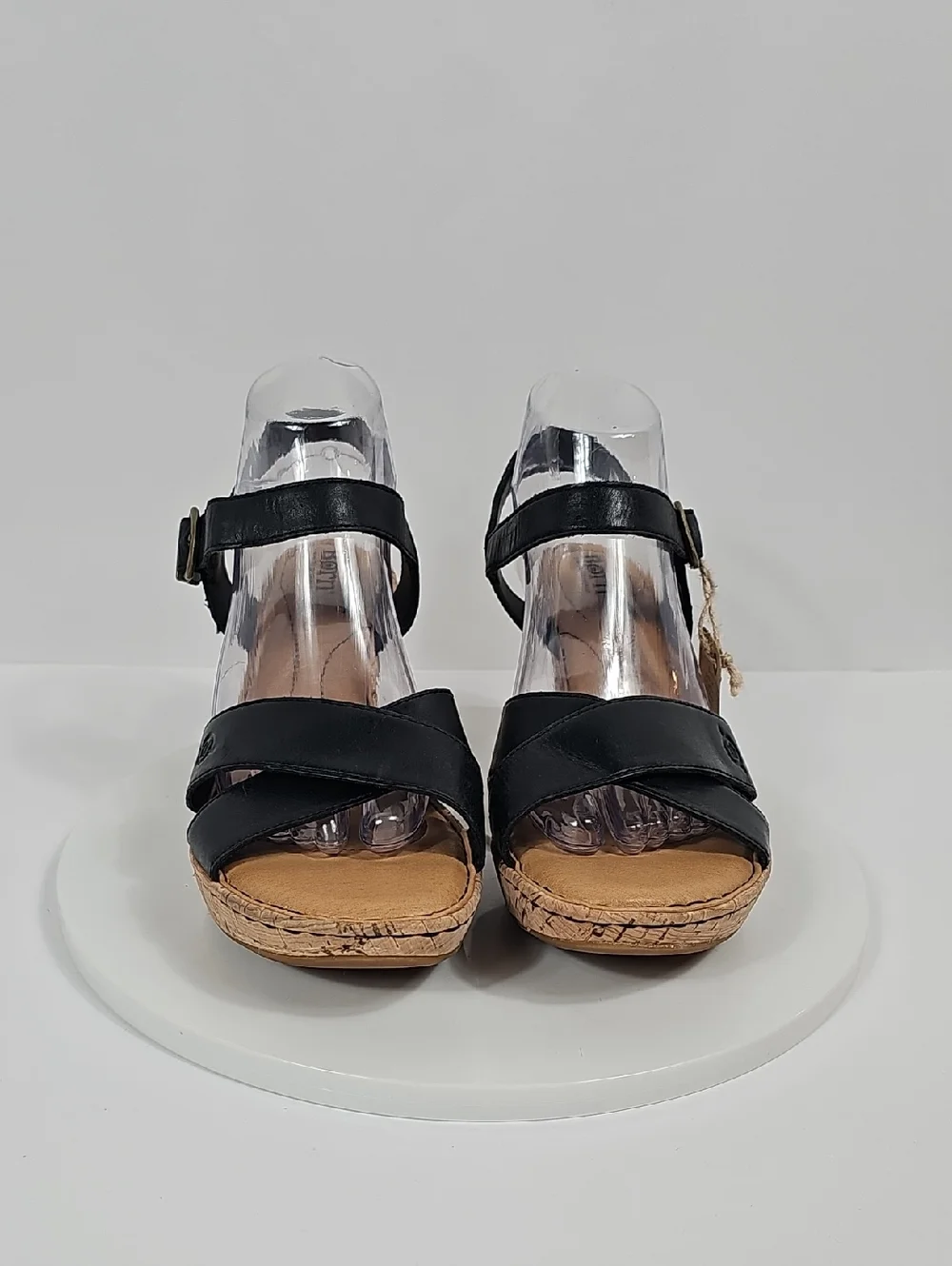 NWT Born Leather Wedge Sandals Cork-Style Platform Cross Strap Black 10 Boho
